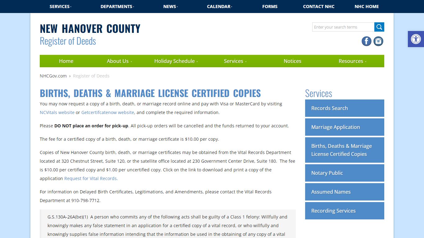 Births, Deaths & Marriage License Certified Copies - North Carolina