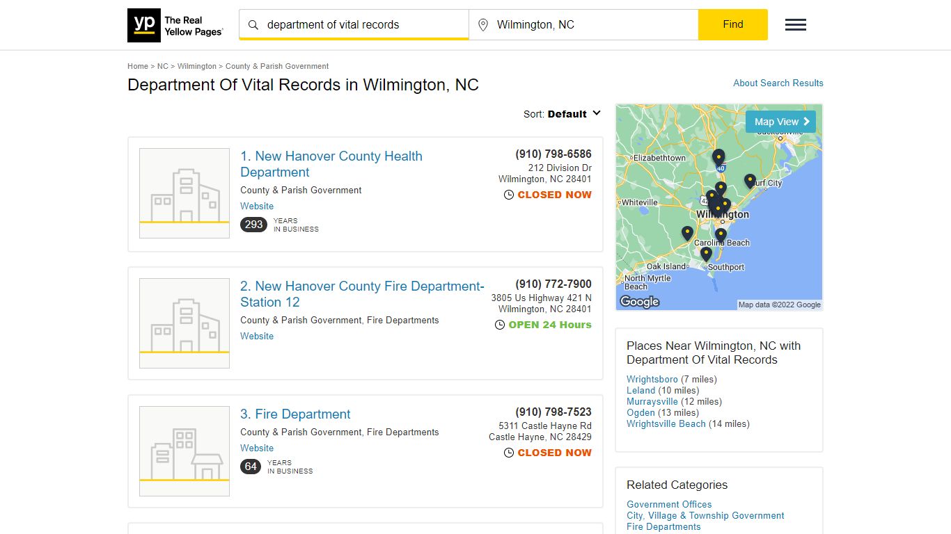 Department Of Vital Records in Wilmington, NC - Yellow Pages