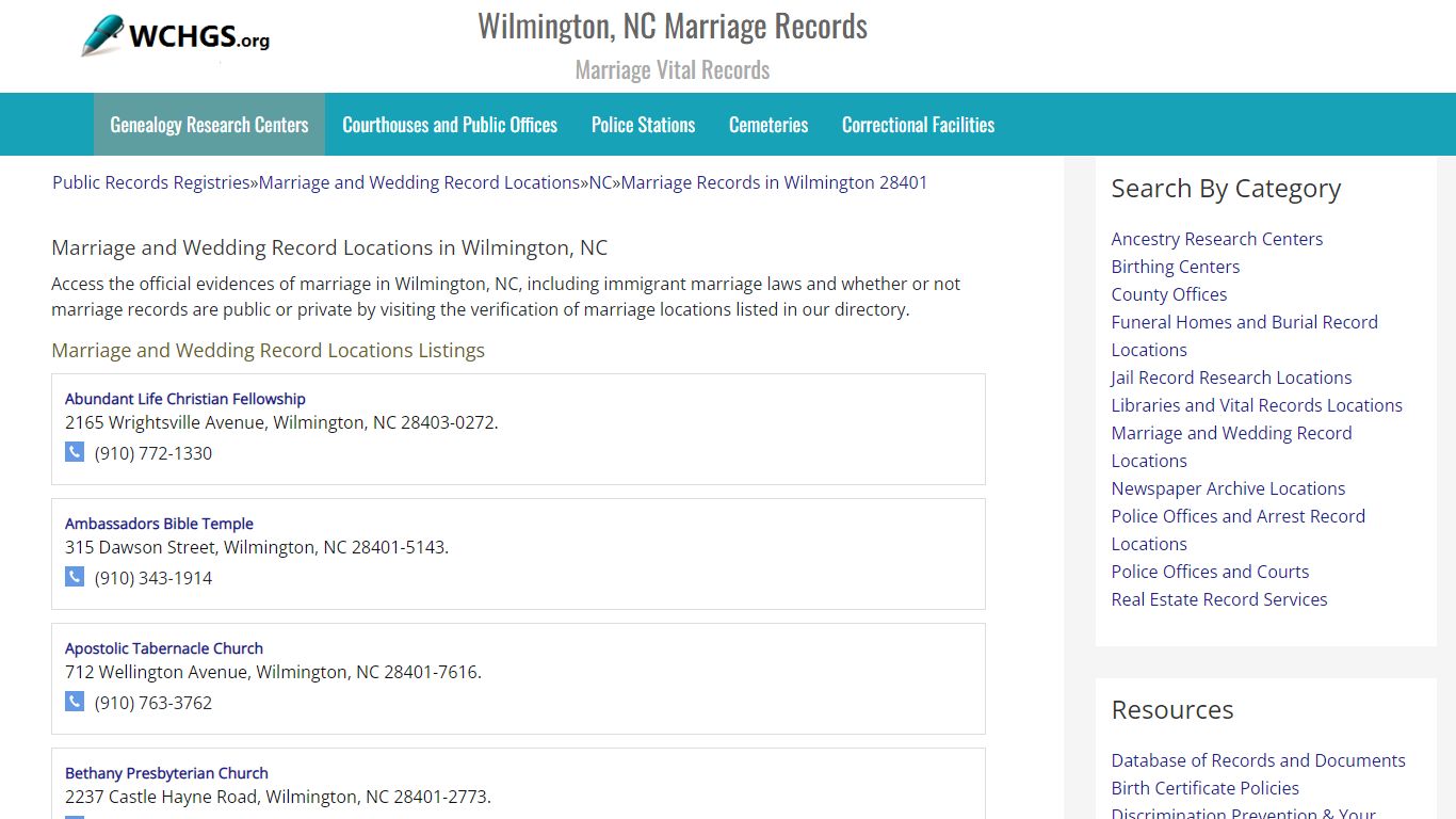 Wilmington, NC Marriage Records - Marriage Vital Records